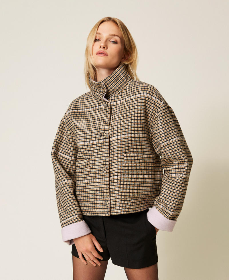 Reversible wool jacket Two tone Natural Check/Fair Orchid Purple Woman 252AP2090_12657_03