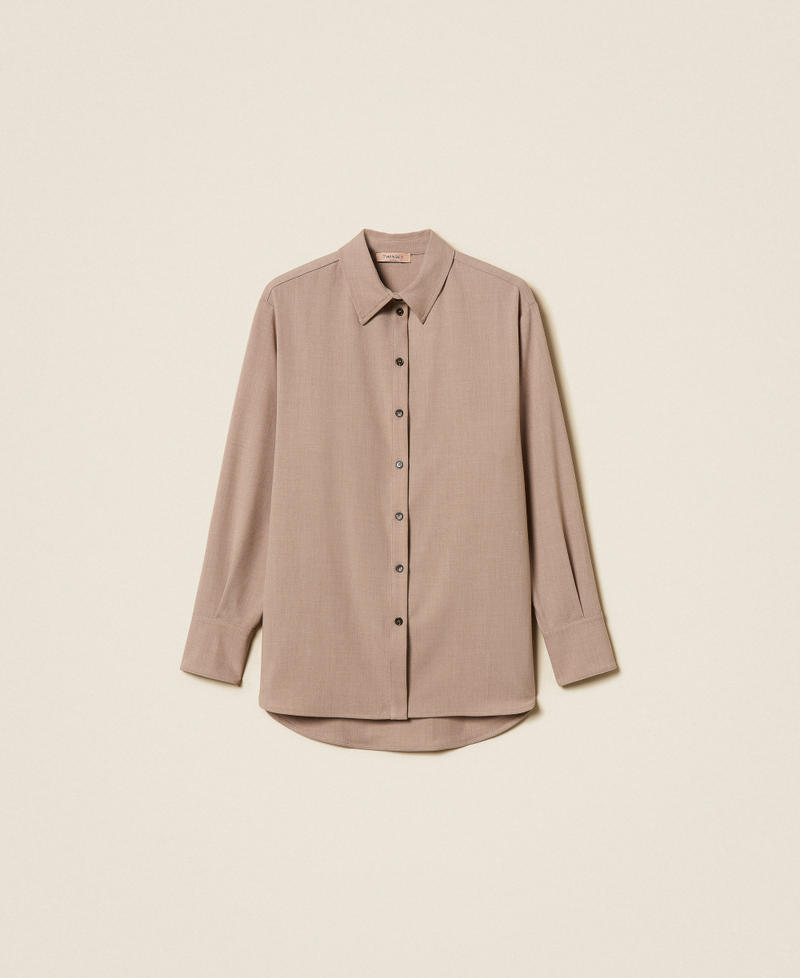 Oversized-Hemdbluse mit Schlitzen Taubenbraun Frau 252TF2040_12874_S0