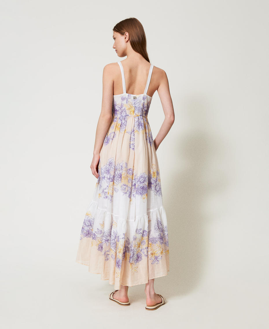 Long floral ramie bustier dress Flowers/Cold Lavender Hummingbird/Yellow Print Woman 251TT206B_12512_03