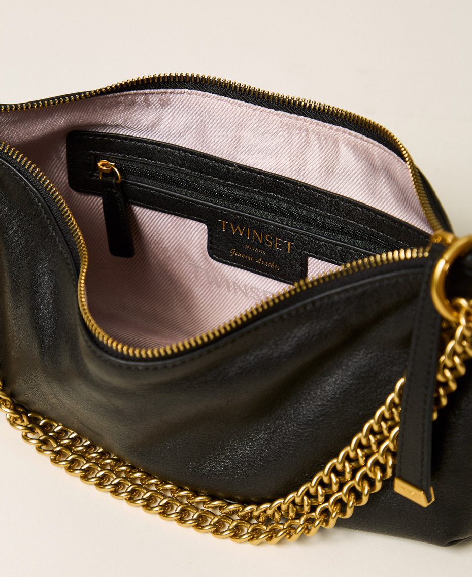 Hobo-Tasche aus Leder mit Quaste Schwarz Frau 262TD8250_00006_05
