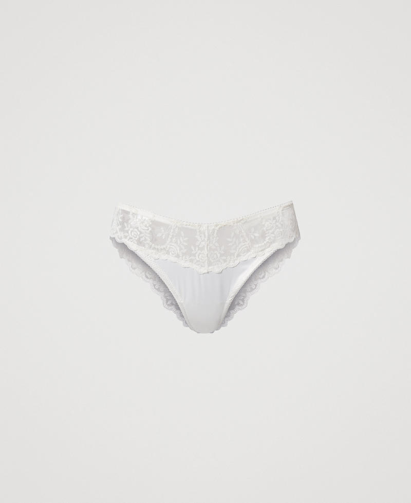 Embroidered tulle Brazilian briefs Antique White Woman 251LL6D77_00245_S0