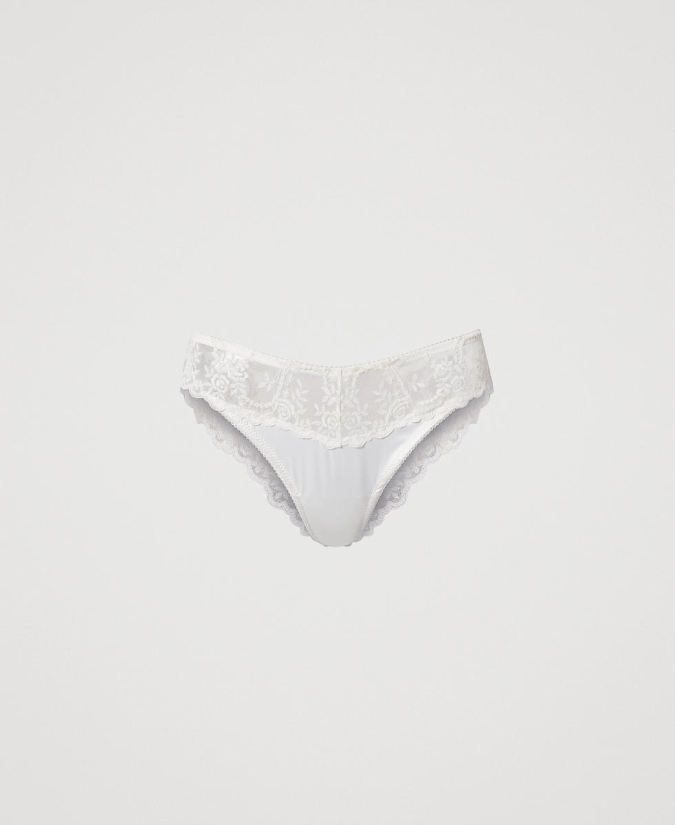 Embroidered tulle Brazilian briefs Antique White Woman 251LL6D77_00245_S0