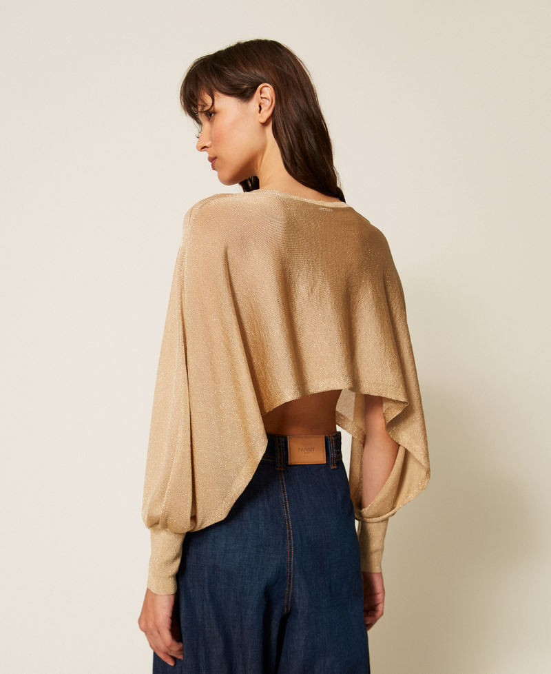 Cropped jumper with lurex Delicate Sand Lurex Woman 261TP3124_13372_03