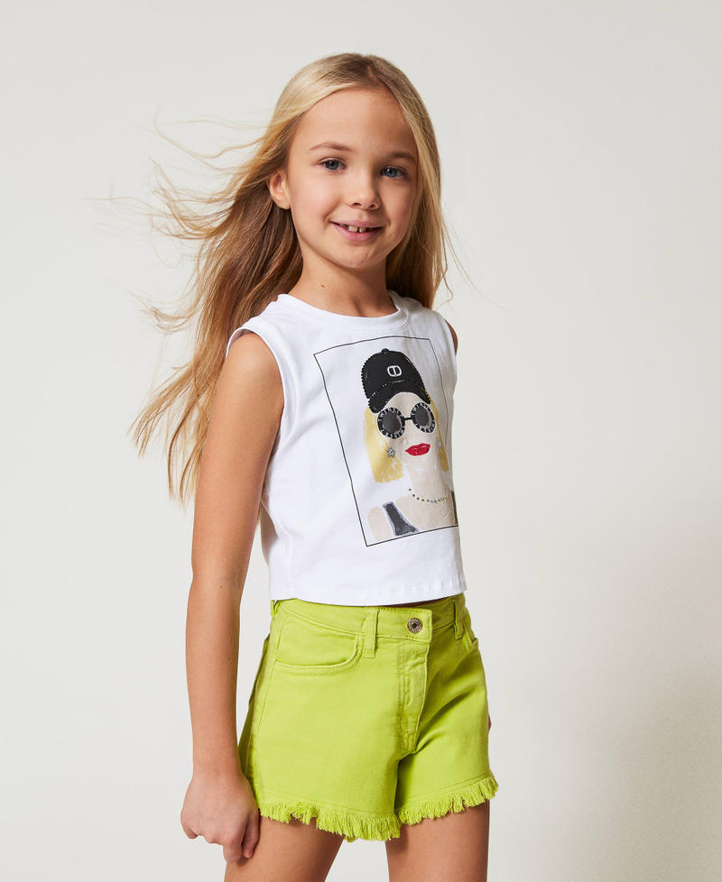 Shorts aus Bull-Denim mit Fransen