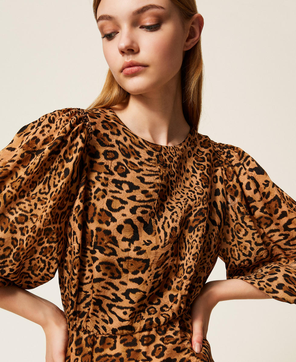 Short jacquard animal print dress Coffee/Land Brown Animal Print Woman 252TP2472_12737_04