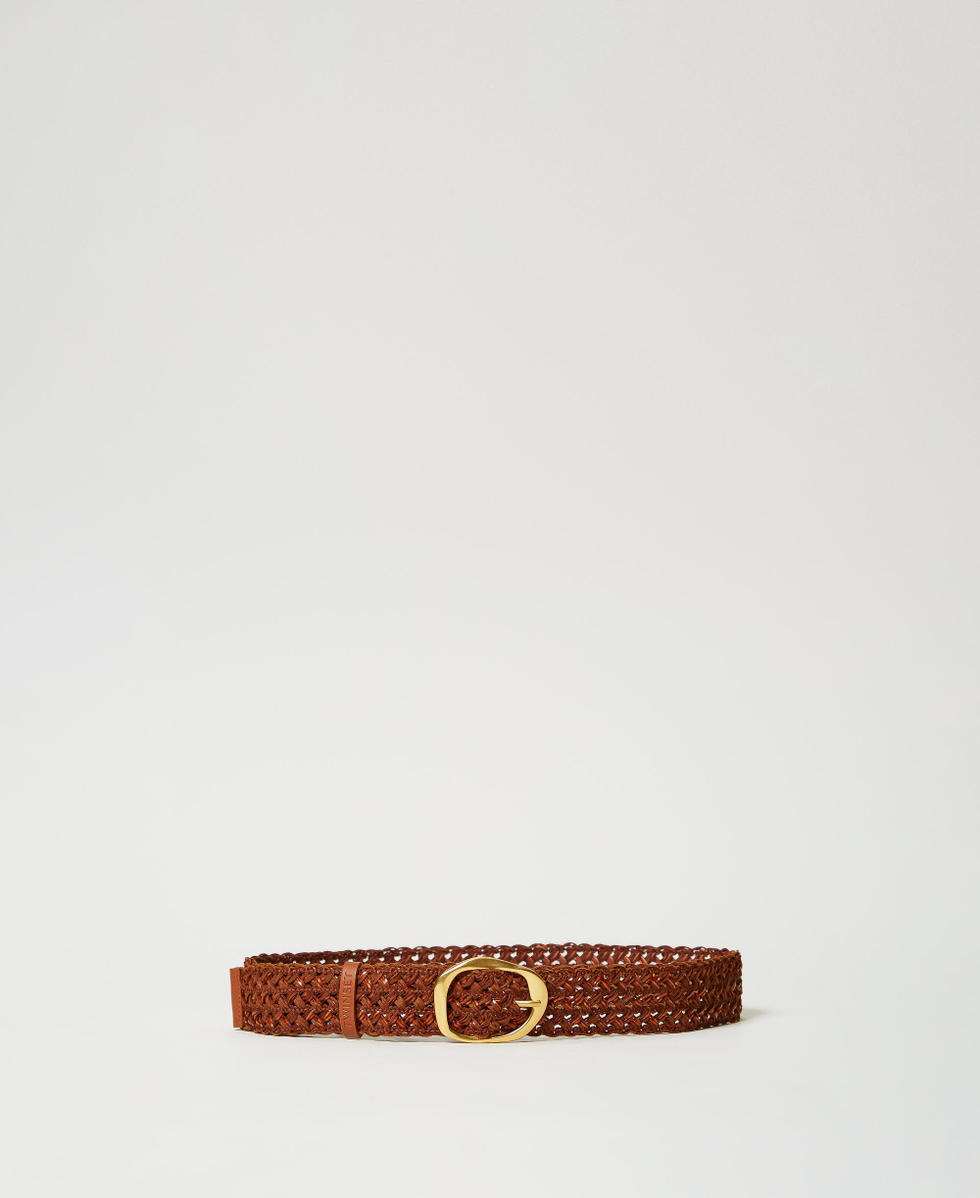 Woven leather belt Leather Brown Woman 251TO5290_00057_01