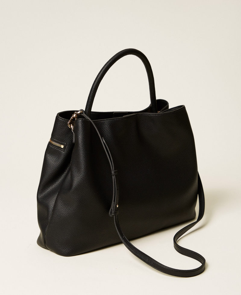 Shopper bag with pocket and Oval T lock Black Woman 252TD8260_00006_03