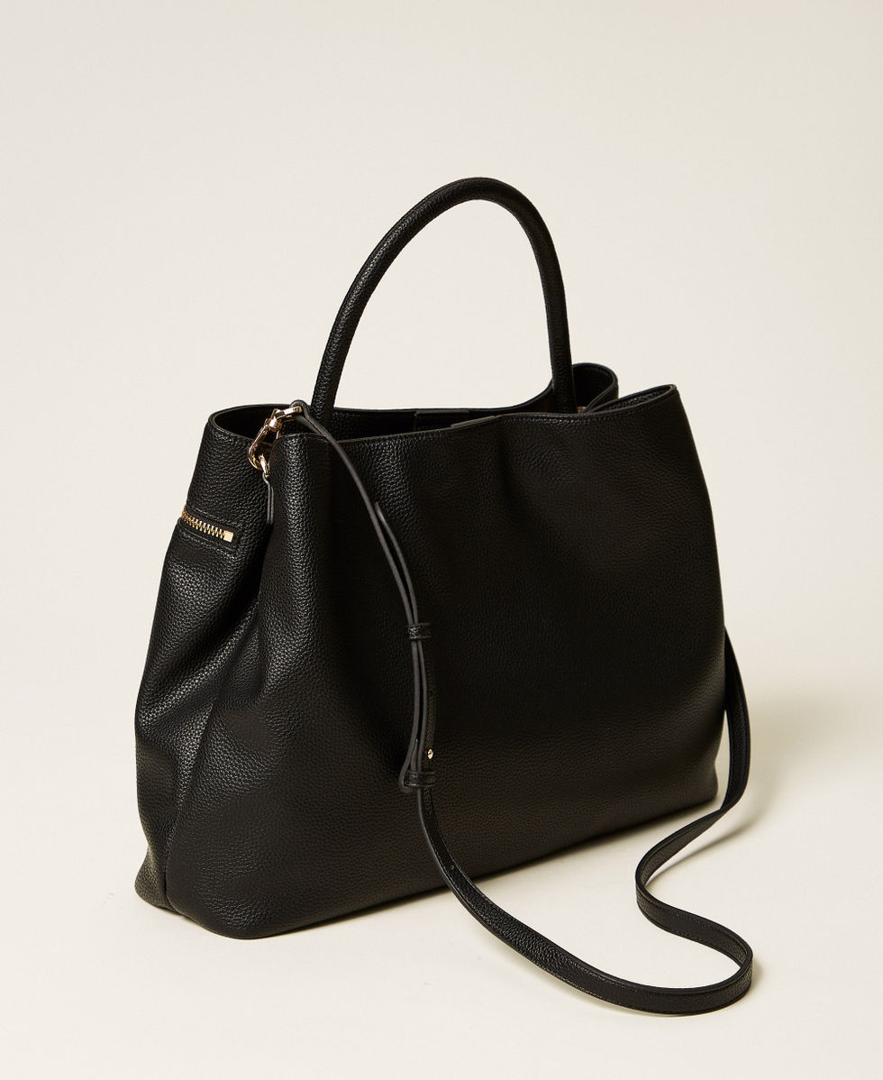 Shopper bag with pocket and Oval T lock Woman, Black | TWINSET Milano