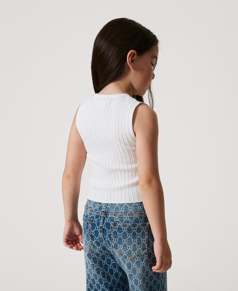 Rib knit top with Oval T "Ice" White Girl 251GJ3404_00808_03