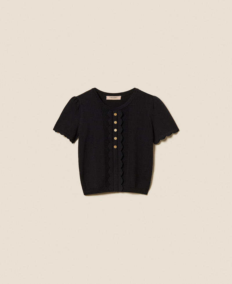 Scalloped sweater with Oval T buttons Black Woman 252TP3203_00006_S0