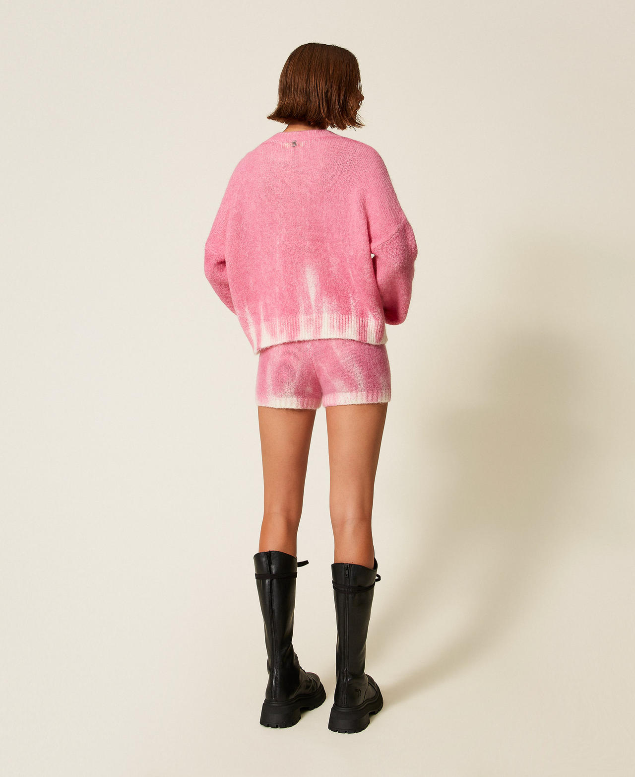 MYFO wool blend shorts with print Fluorescent Pink/Drama Woman 252AQ3062_13034_03