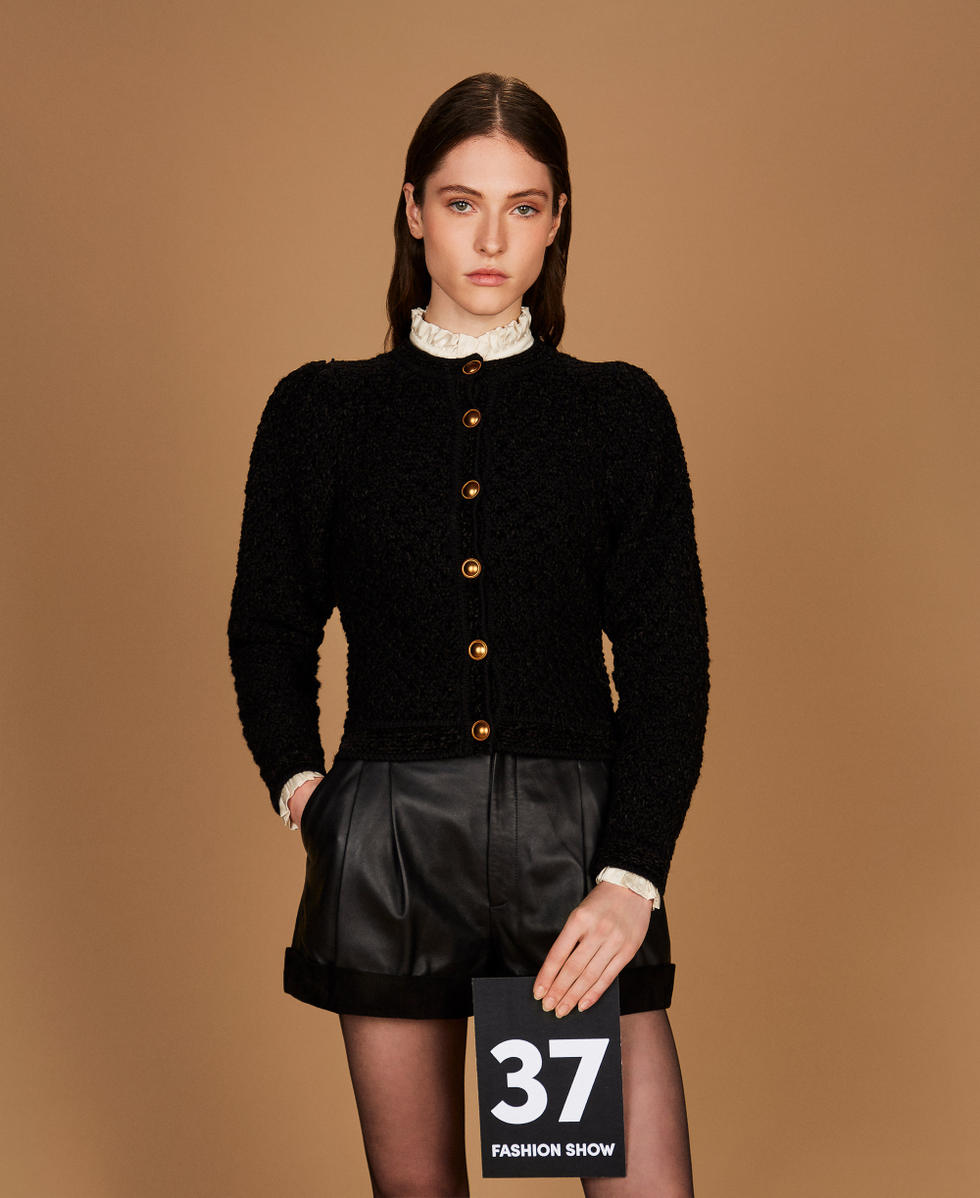 Jacke aus zweifarbigem Jacquard-Strick Schwarz Frau 252TS3100_00006_PS