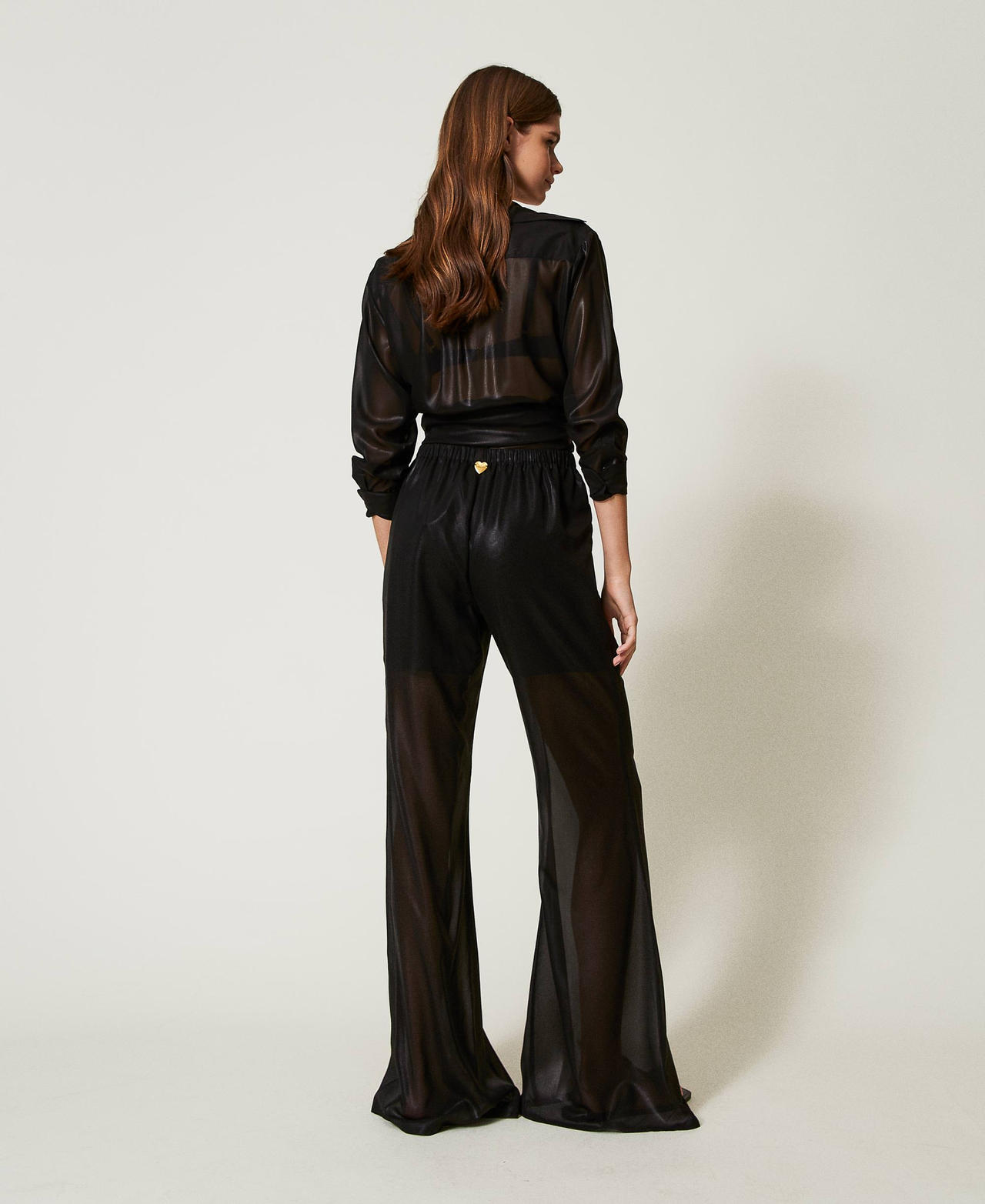 Laminated georgette trousers Black Woman 251LB2MEE_00006_03