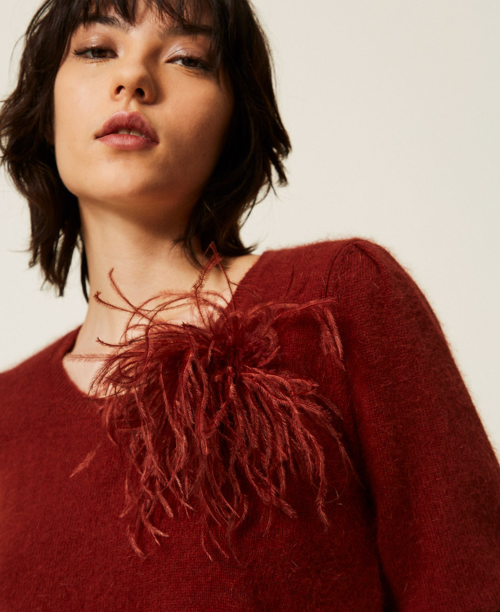 Pullover aus Angorawollmischung mit Schmuckbrosche "Cherry Wood-Braun" Frau 262TP3260_06501_04