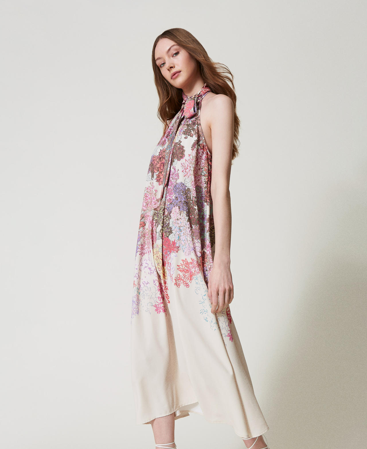 MYFO long halterneck floral dress Summer Sand Camouflower Woman 251AQ2071_12416_02