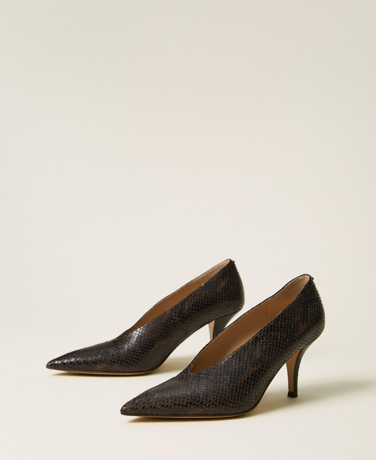 Python print leather court shoes Coffee Python Print Woman 262TGT070_14054_02