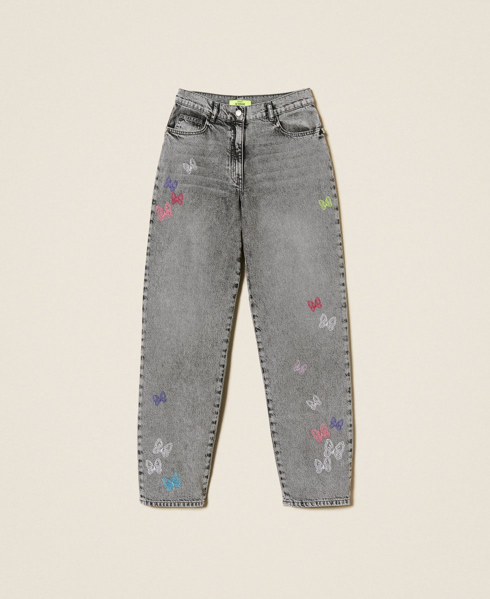 MYFO barrel jeans with embroidery Faded Grey Denim Woman 252AQ2160_07284_S0