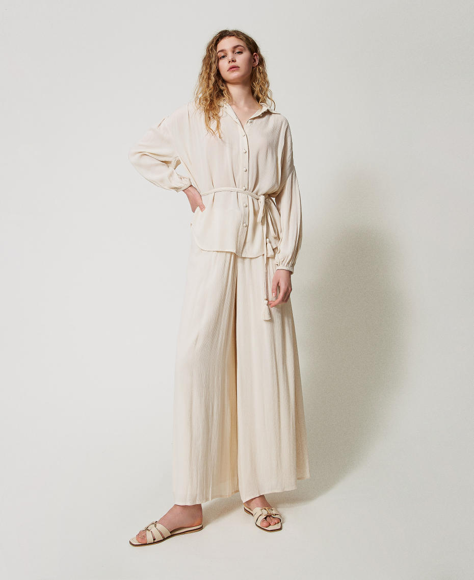 Crepon shirt with belt Almond Beige Woman 251LM2GEE_12363_T0