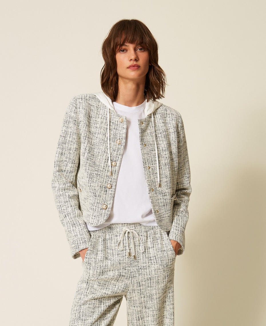 Woven plush fabric jacket Off White/Black Tweed Woman 262LI2HCC_13877_01