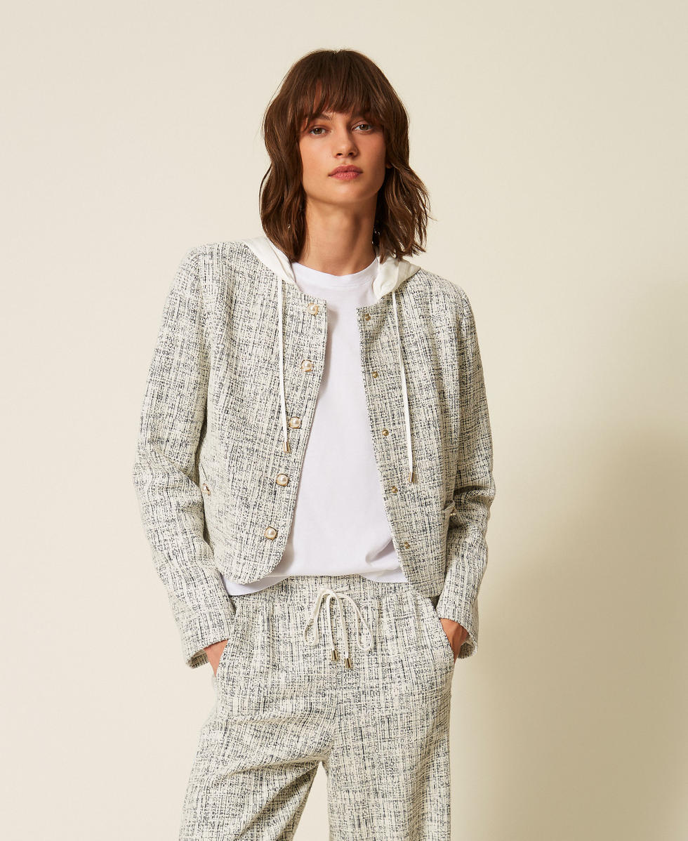 Chaqueta de felpa trenzada Tweed Off White / Negro Mujer 262LI2HCC_13877_01
