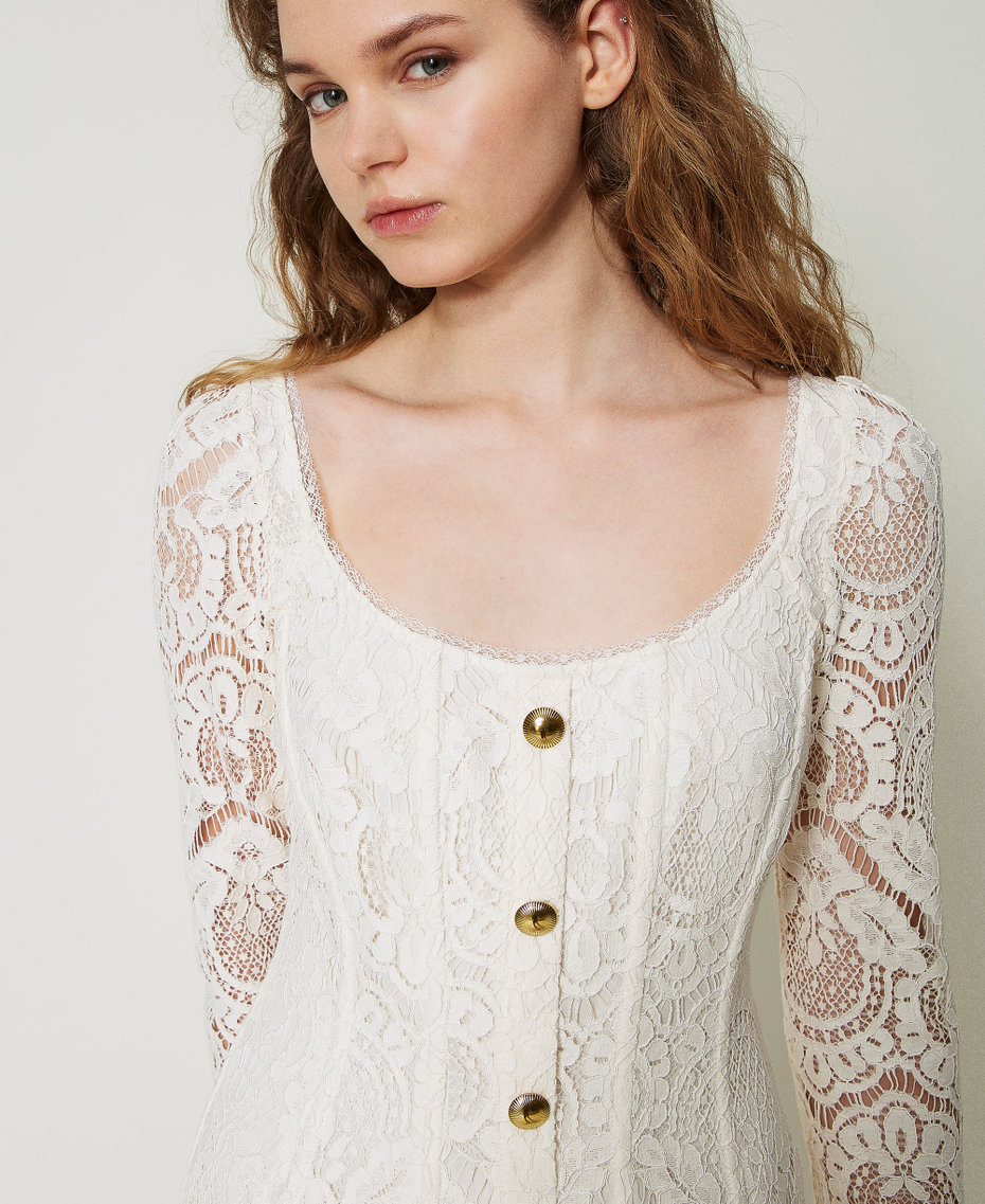 Robe courte « Augusta » en dentelle avec boutons Blanc Neige Femme 251TS2270_00282_04