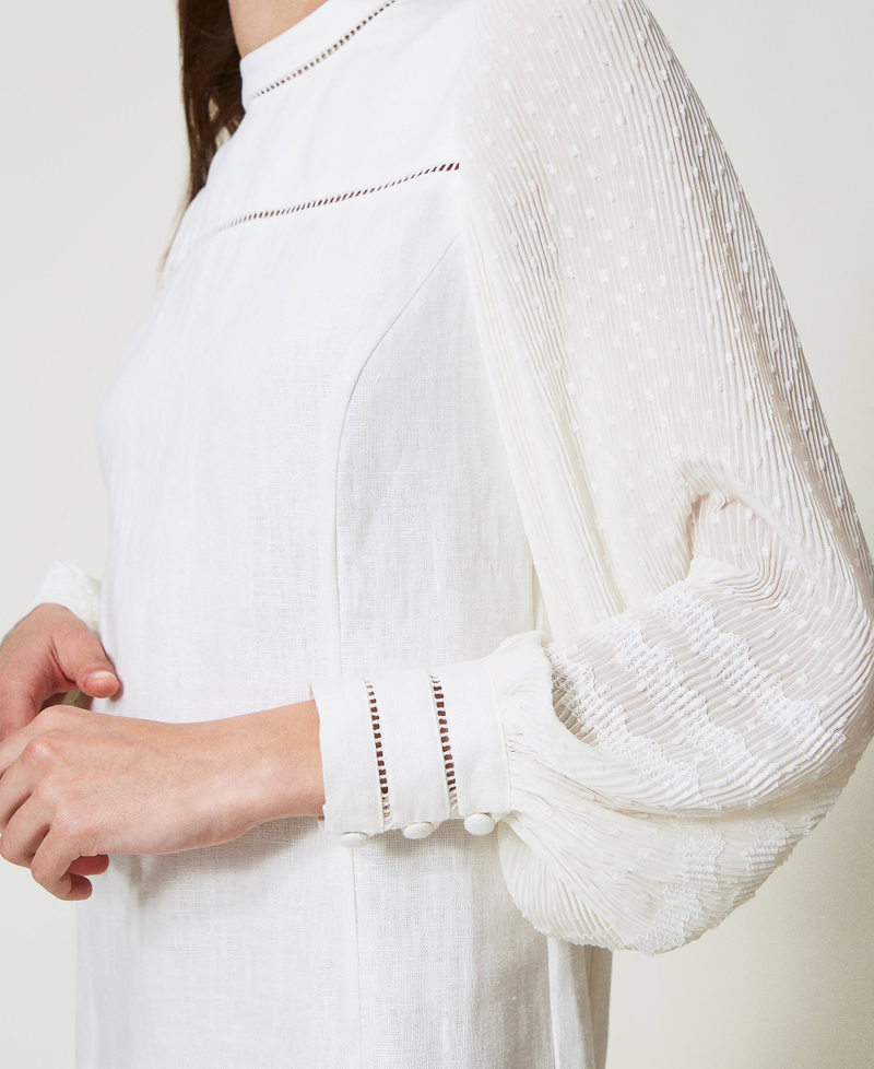 Linen and georgette blend short dress White Snow Woman 251TP2061_00282_04