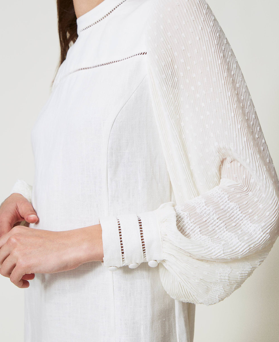 Robe courte en m&eacute;lange de lin et cr&ecirc;pe georgette Blanc Neige Femme 251TP2061_00282_04
