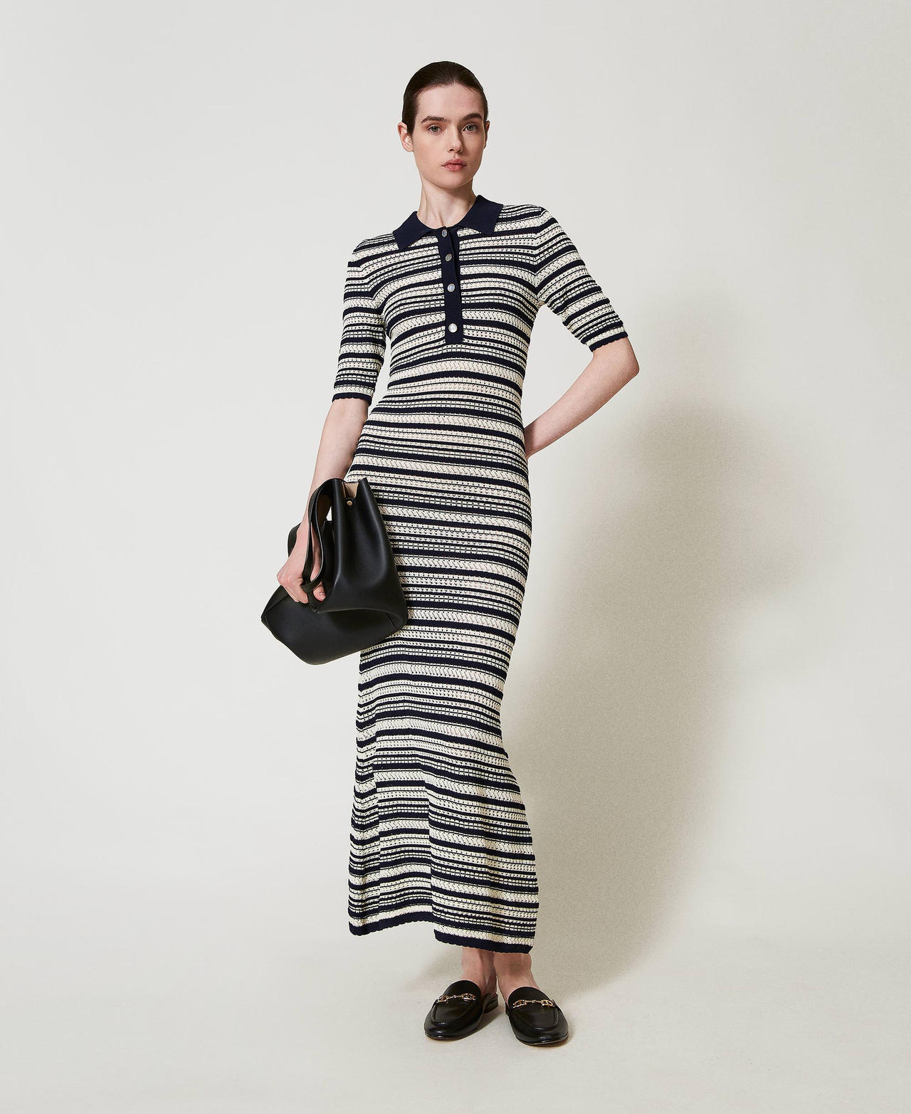 Vestido largo de punto bicolor Bicolor Nieve / Blue Night Mujer 251TP3190_12261_01
