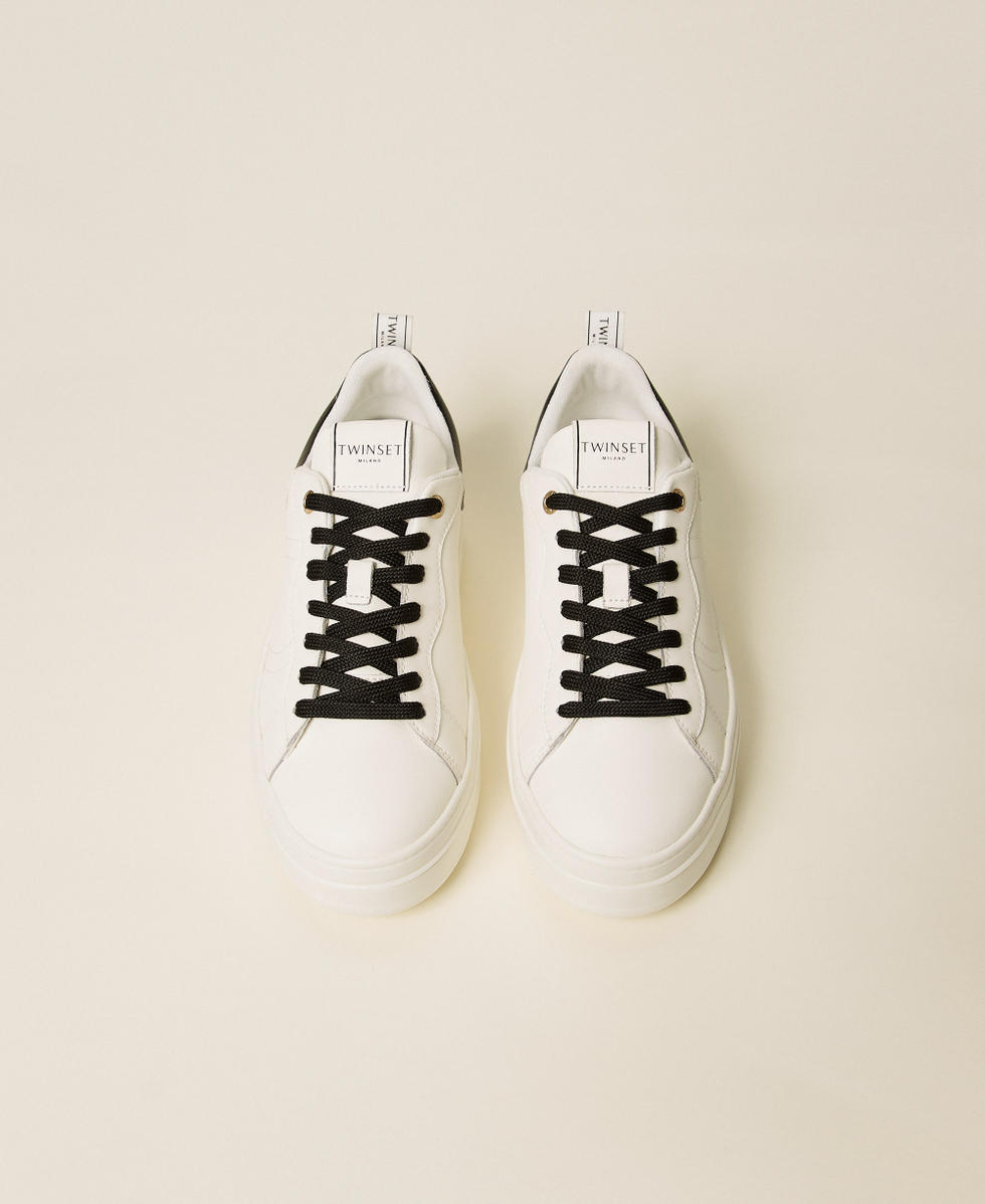 Leather flatform trainers with logo Two-tone Optical White / Black Woman 252TCP024_01870_04