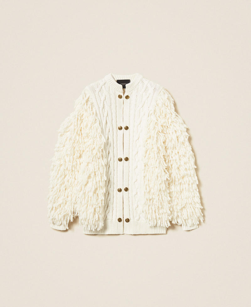 Cardigan aus Wollmischung mit Zopfmuster Weiß Schnee Frau 252TS3300_00282_S0