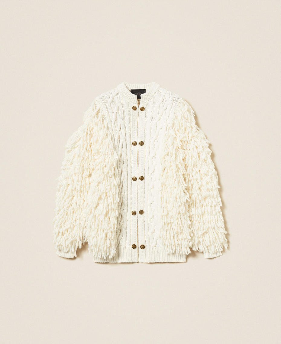 Cardigan aus Wollmischung mit Zopfmuster Weiß Schnee Frau 252TS3300_00282_S0