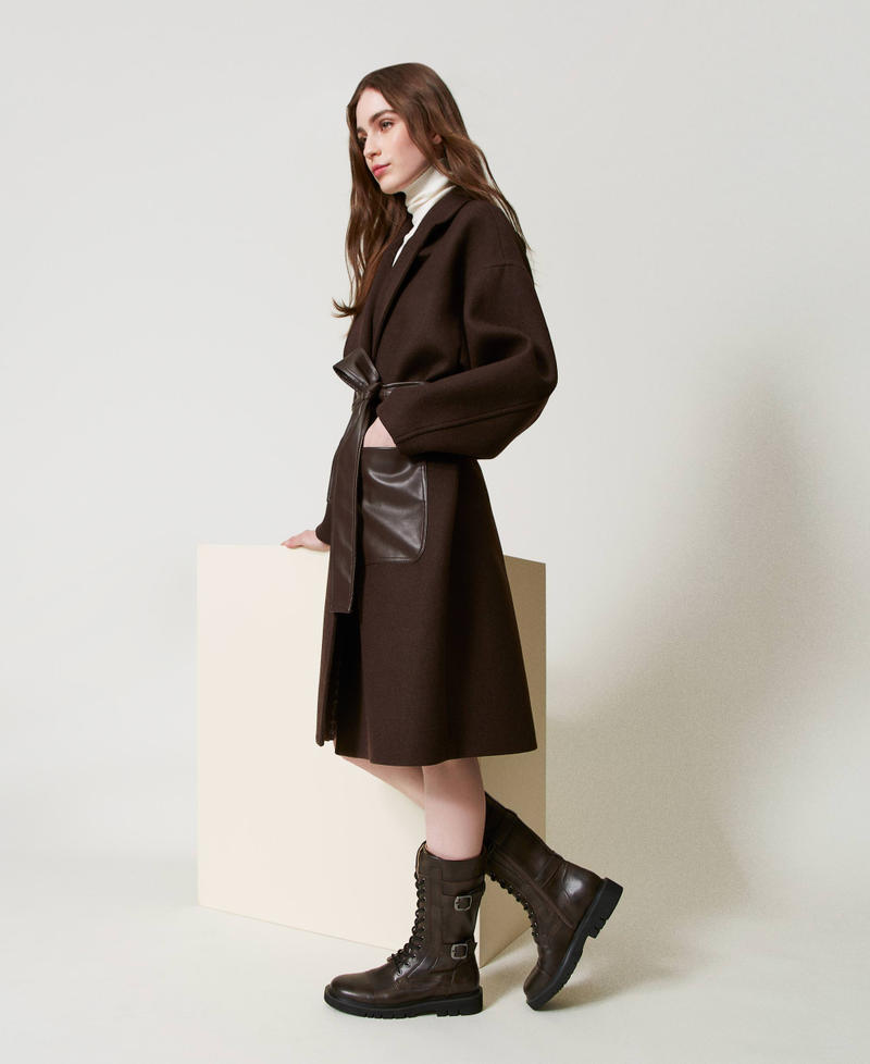 High combat boots with straps Coffee Chocolate Woman 242TGT122_11946_0S
