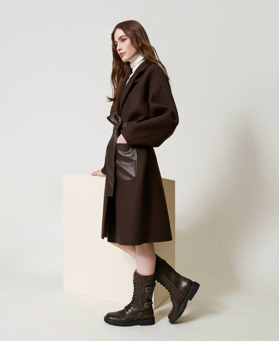High combat boots with straps Coffee Chocolate Woman 242TGT122_11946_S0