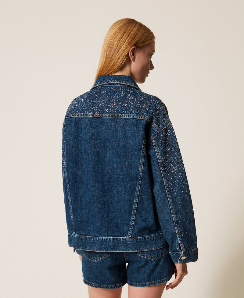 Denim jacket with rhinestones Denim Blue Woman 261AP2340_01104_03