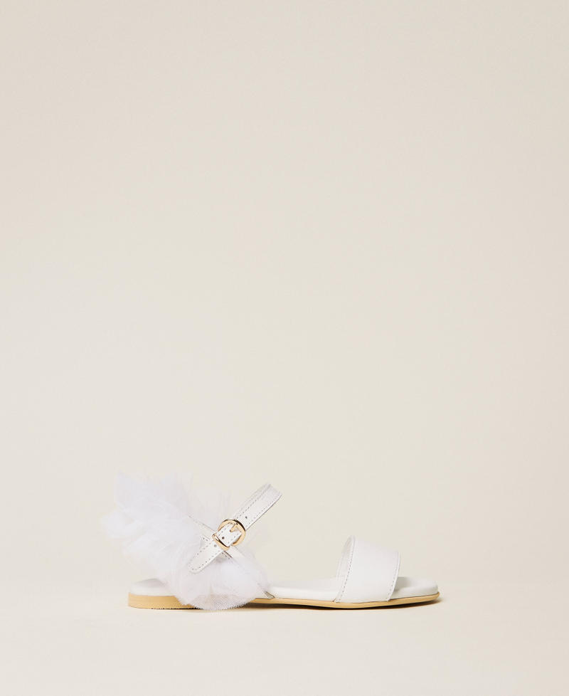 Baby-Sandale aus Leder mit T&uuml;ll Milk M&auml;dchen 261GCB020_12577_01