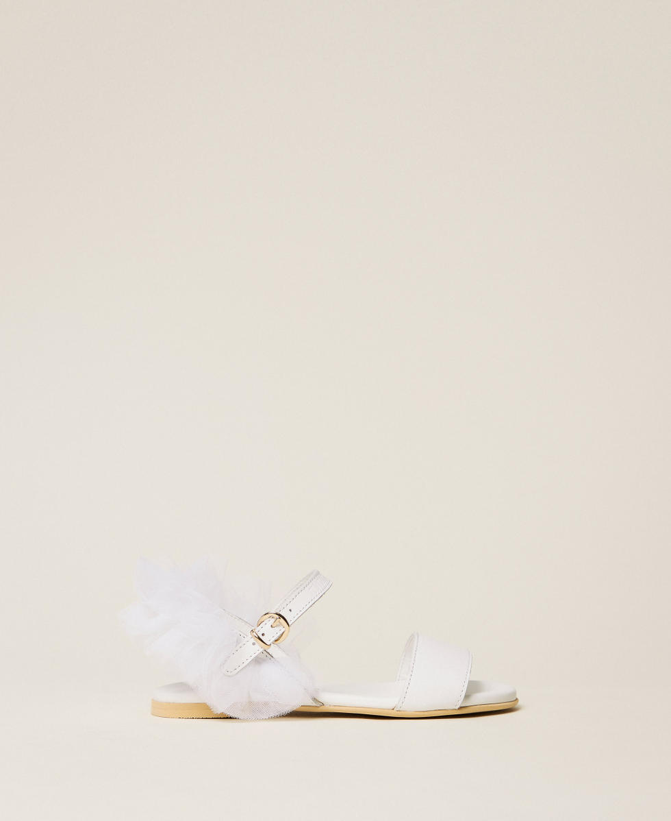 Girls&rsquo; leather sandals with tulle