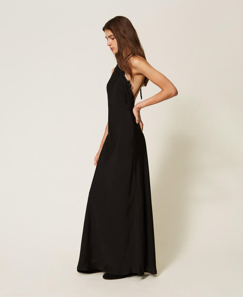 Abito lungo in raso con ricamo Nero Donna 262TT2450_00006_02