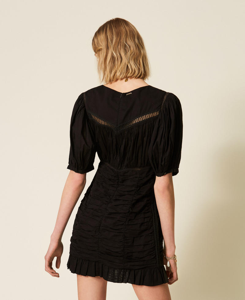 Short muslin dress with gathering Black Woman 261TT2330_00006_03