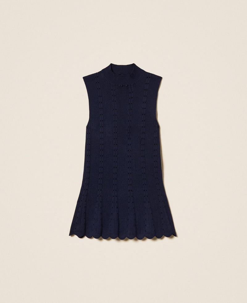 Turtle-neck knit top with scalloped hem Blue Light Woman 261TP3052_13172_S0