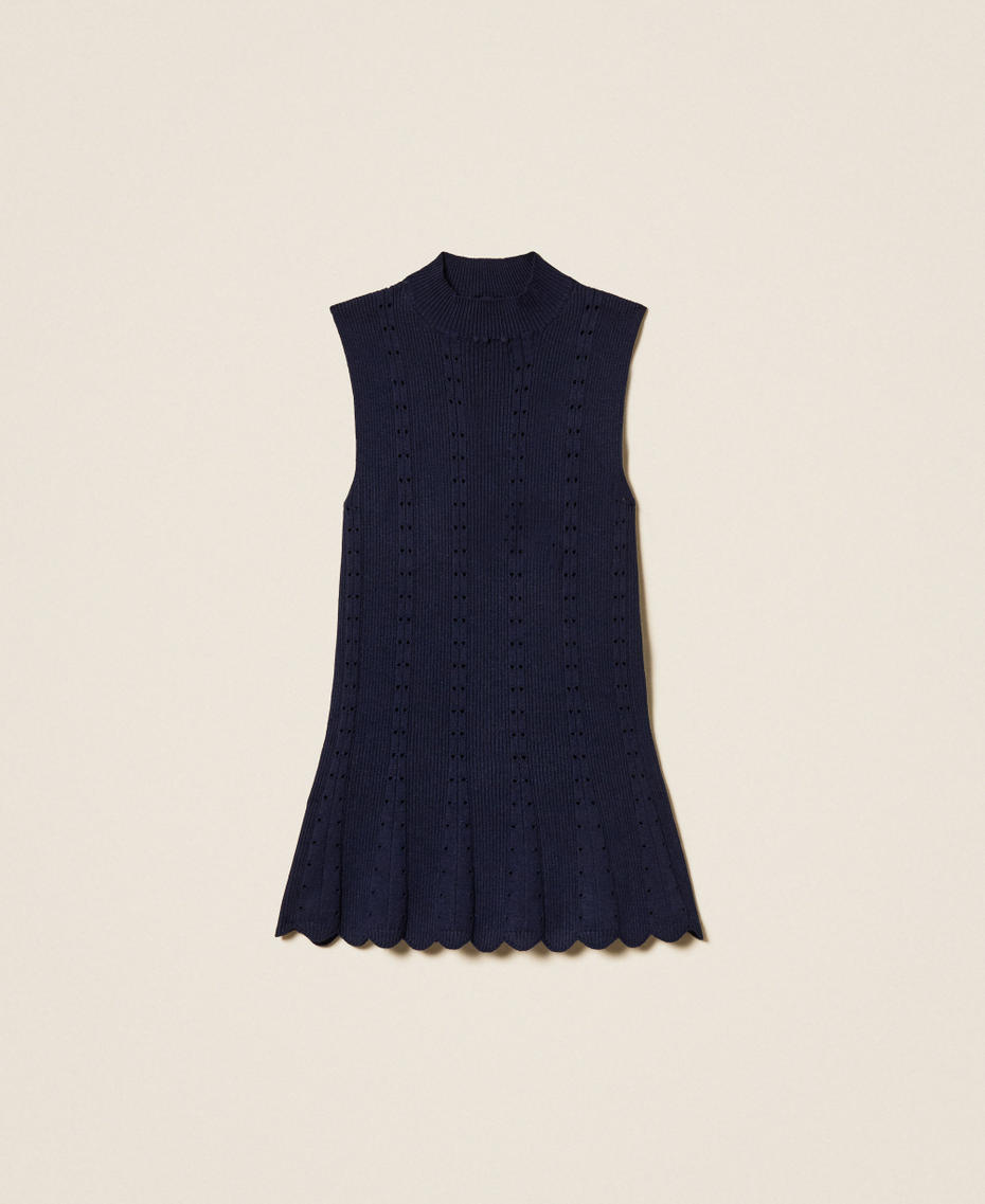 Turtle-neck knit top with scalloped hem Blue Light Woman 261TP3052_13172_S0