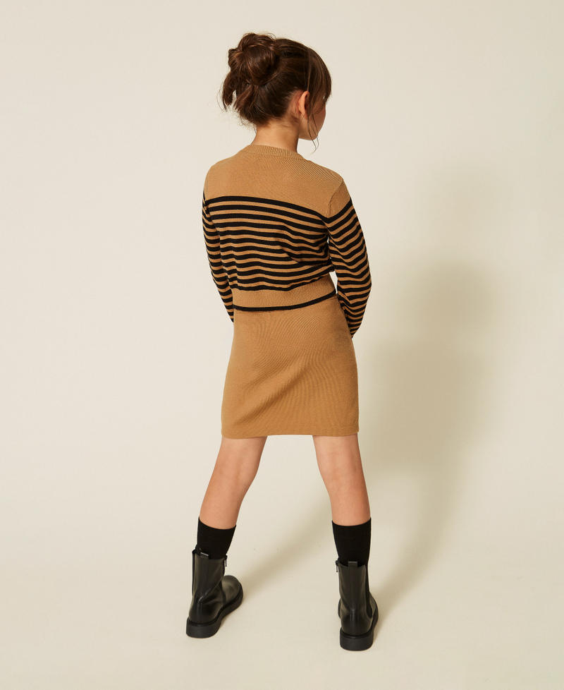 Short knit skirt with buttons  "Iced Coffee" Brown/Black Stripes Girl 262GJ3032_13772_03