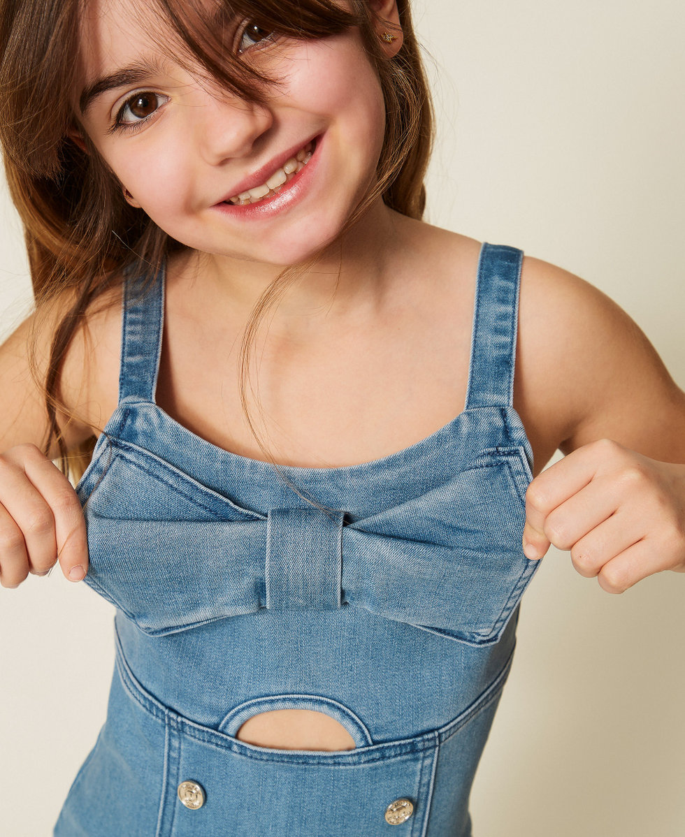 Robe courte en jean avec n&oelig;ud Bleu Jean Moyen Fille 261GJ2061_03451_04