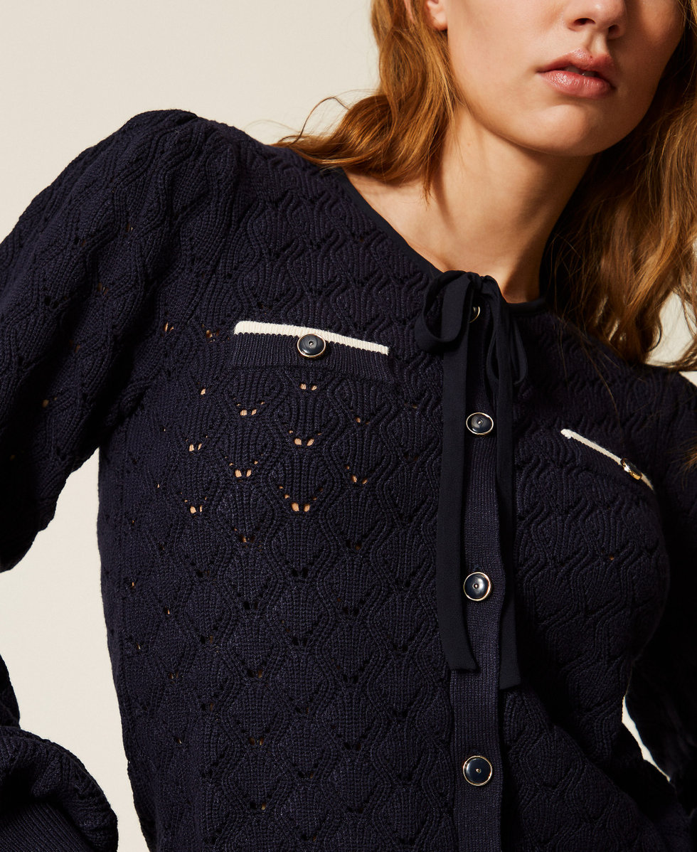 Cardigan aus Jacquard-Strick Nachtblau Frau 261TP3032_13172_04