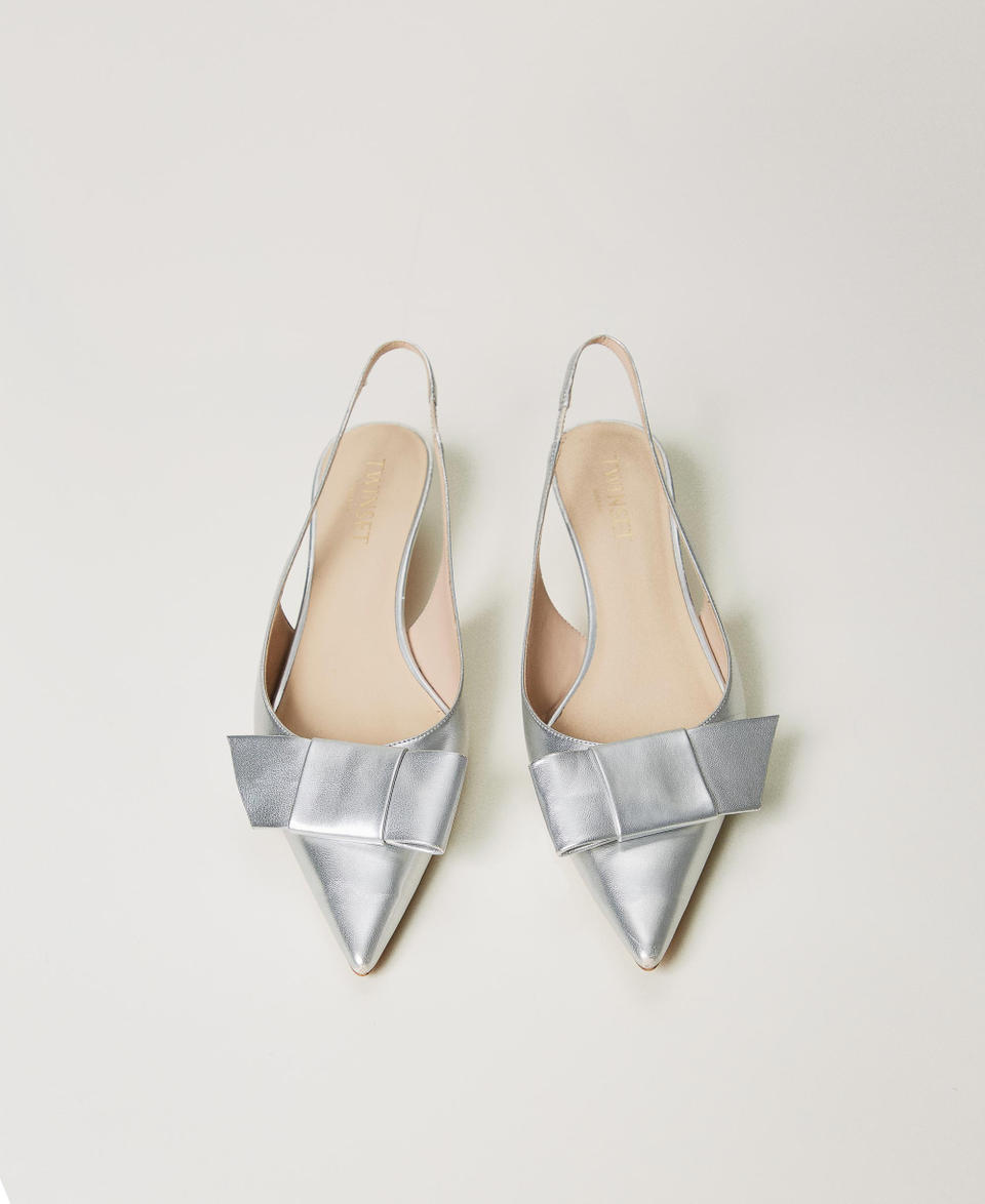 Sling back court shoes with bow Silver Woman 251TCP090_00995_04