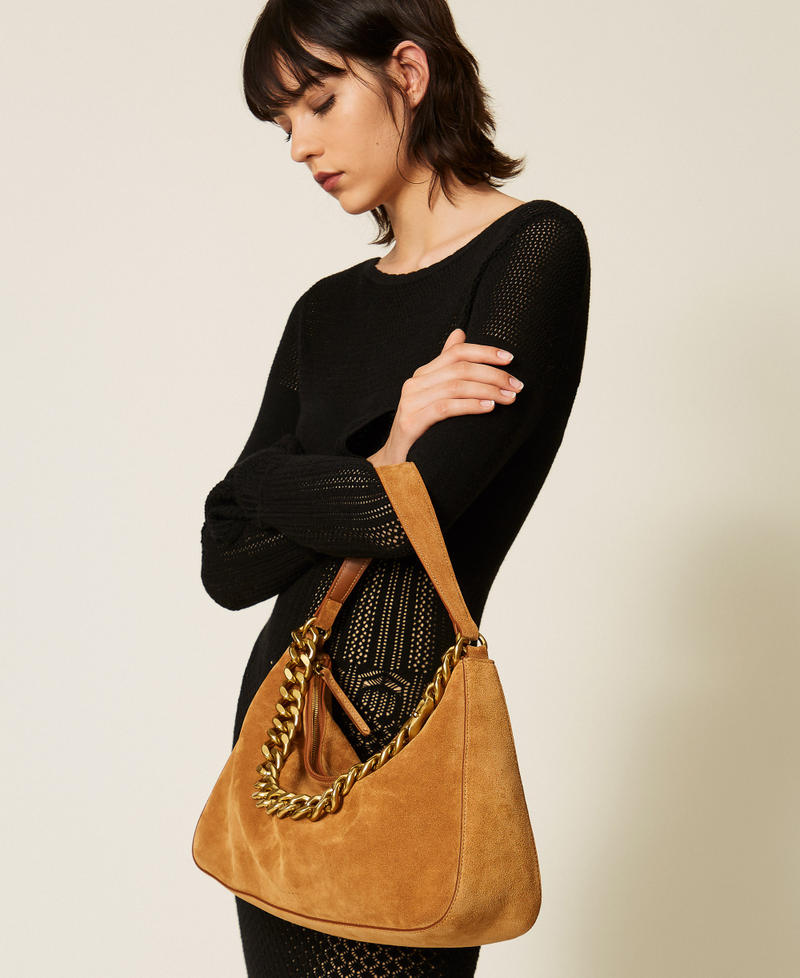 Liliane medium suede bag "Bubinga Wood" Brown Woman 999TB7015_11061_A0