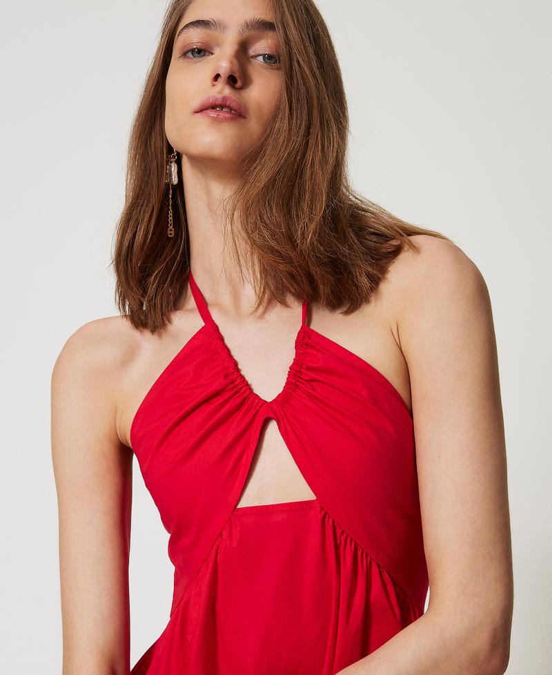 Long poplin dress with flounces Hibiscus Red Woman 251TT2027_12365_04
