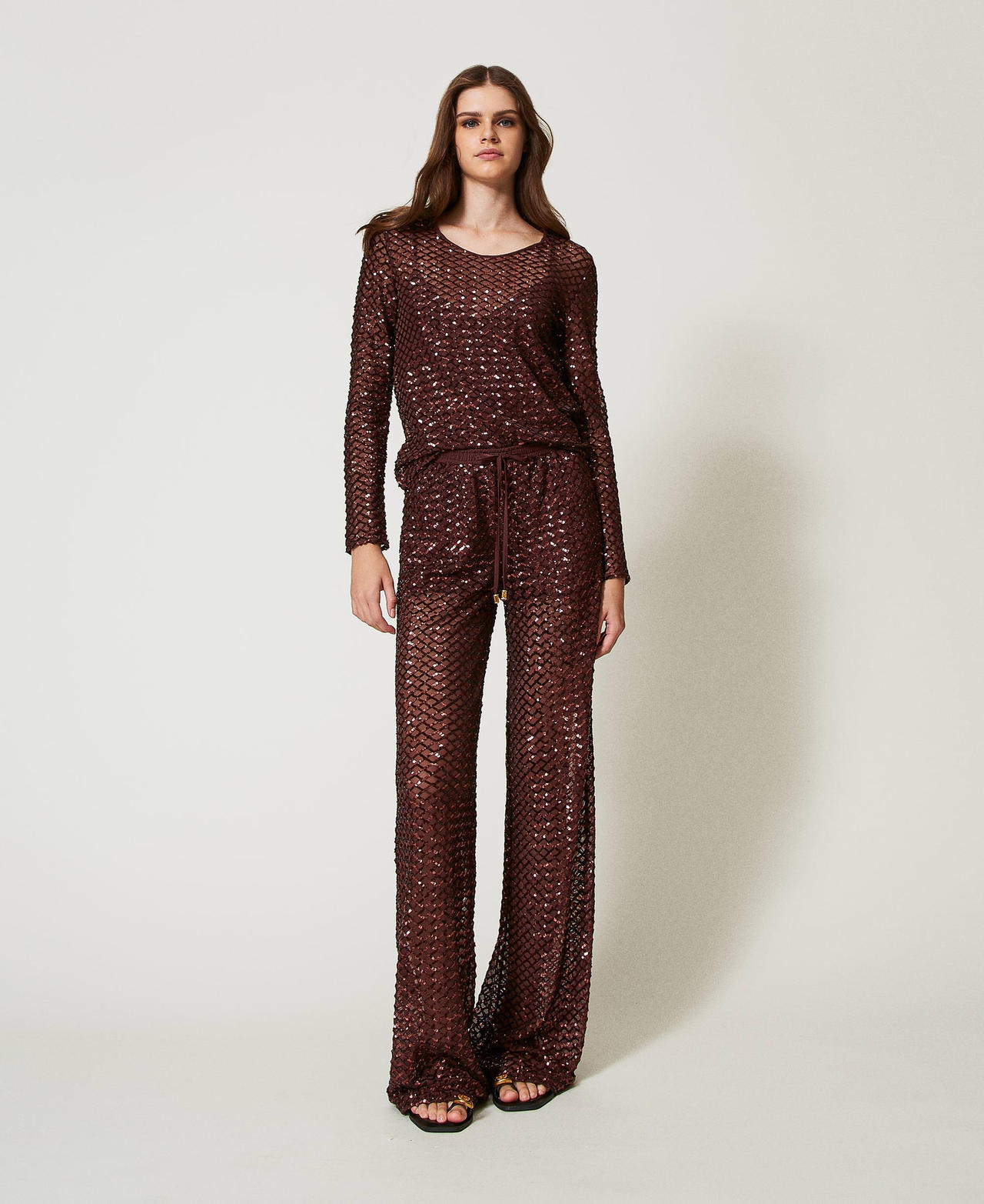 Pantaloni in tulle con paillettes Brown Stone Donna 251LB2QBB_12133_01