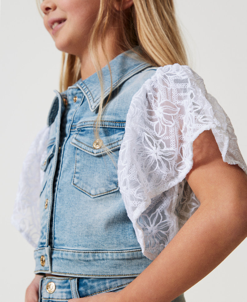 Denim and embroidered tulle jacket Two-tone Light Denim/Ice Girl 251GJ2522_12279_04