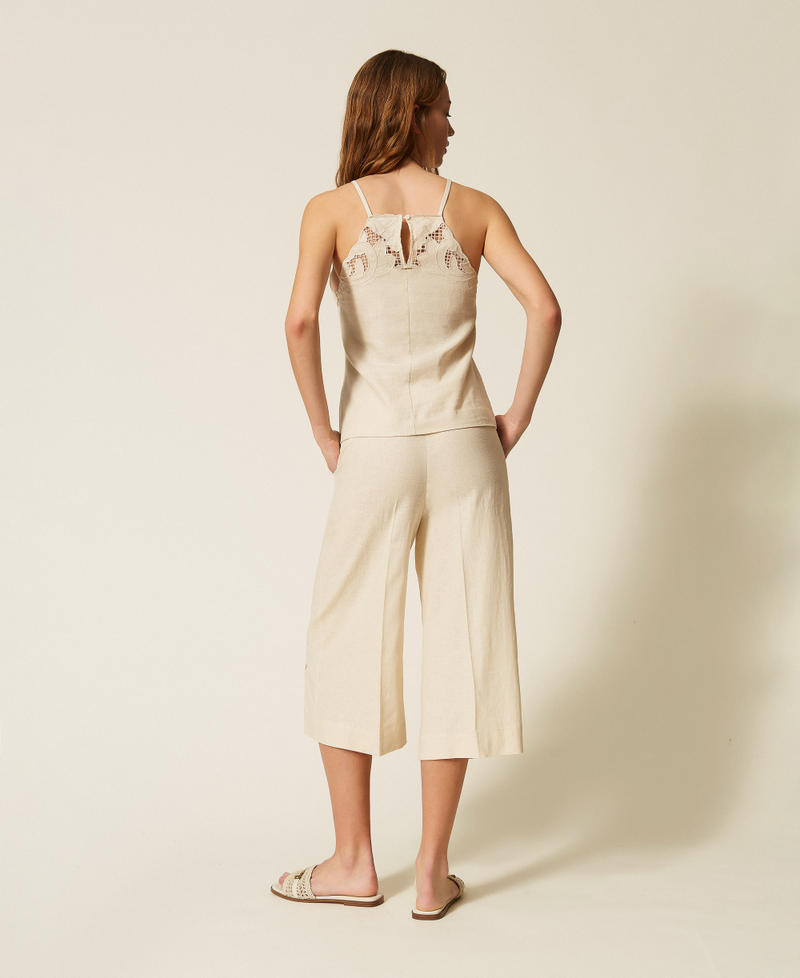 Linen blend cropped trousers with embroidery Mother Of Pearl Woman 261TP2313_00059_03