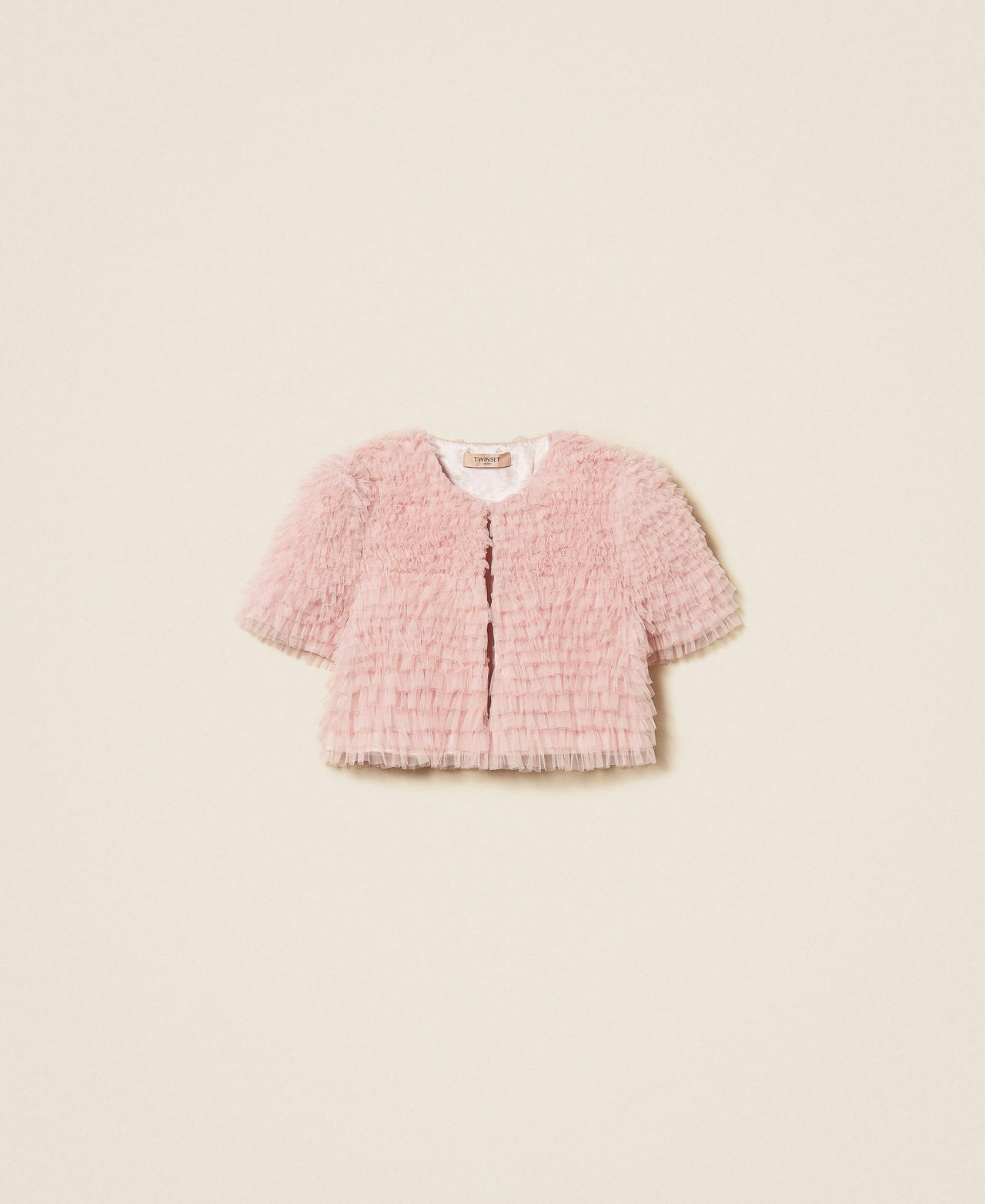 Cropped tulle ruffle jacket Woman, Pink | TWINSET Milano